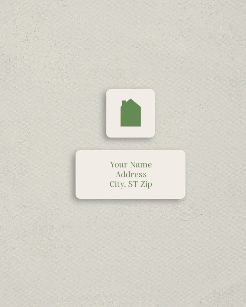 This is a 2¼" x 1" Labels; 1" x 1" Seals Return Address Label called Happy New Home printed in full color
