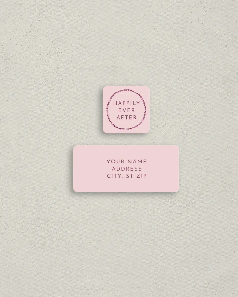 This is a 2¼" x 1" Labels; 1" x 1" Seals Return Address Label called Scalloped Elegance printed in full color