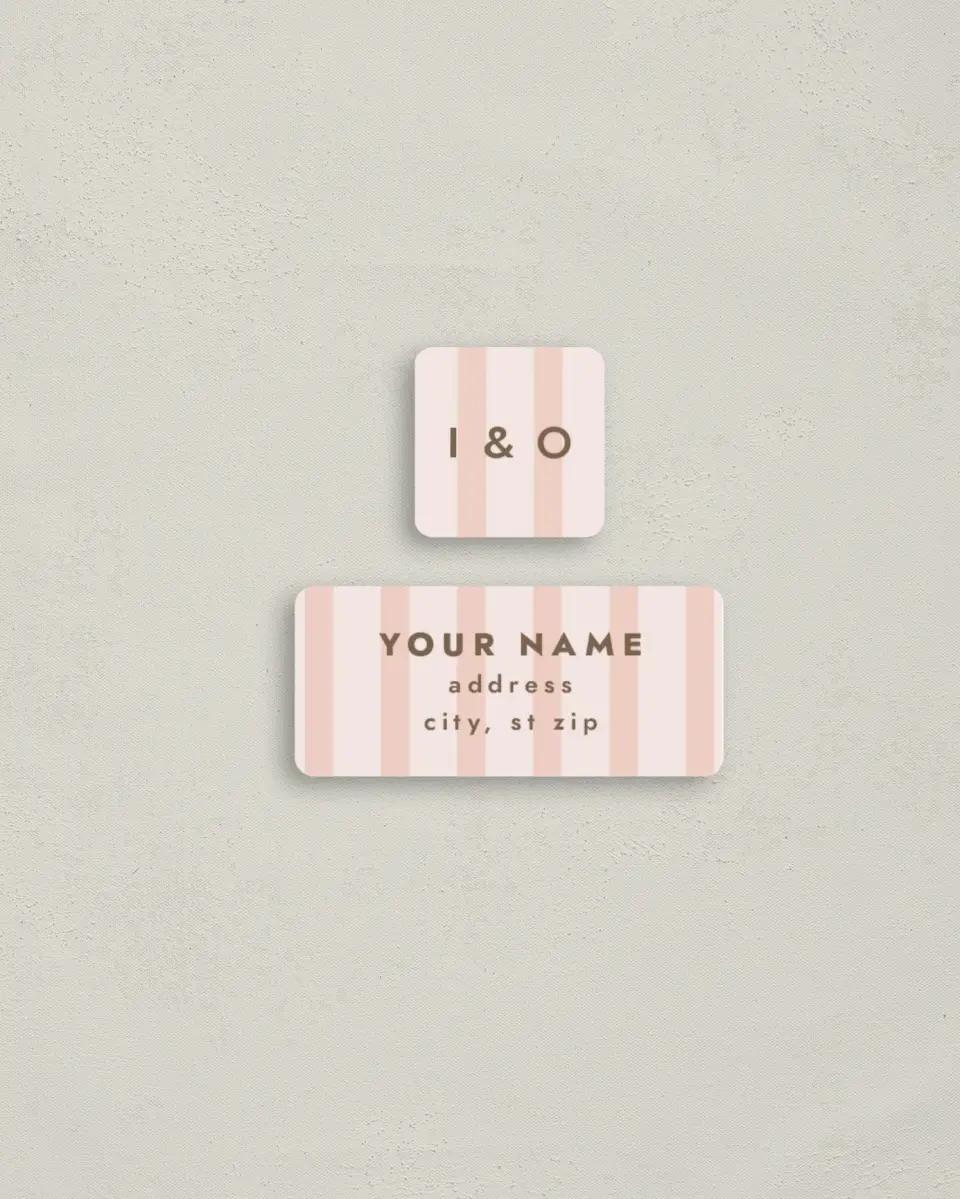 This is a 2¼" x 1" Labels; 1" x 1" Seals Return Address Label called Serendipity & Stripes printed in full color
