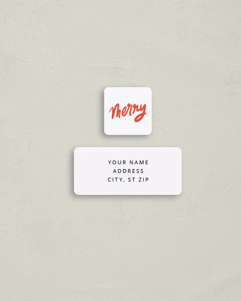 This is a 2¼" x 1" Labels; 1" x 1" Seals Return Address Label called So Merry printed in full color