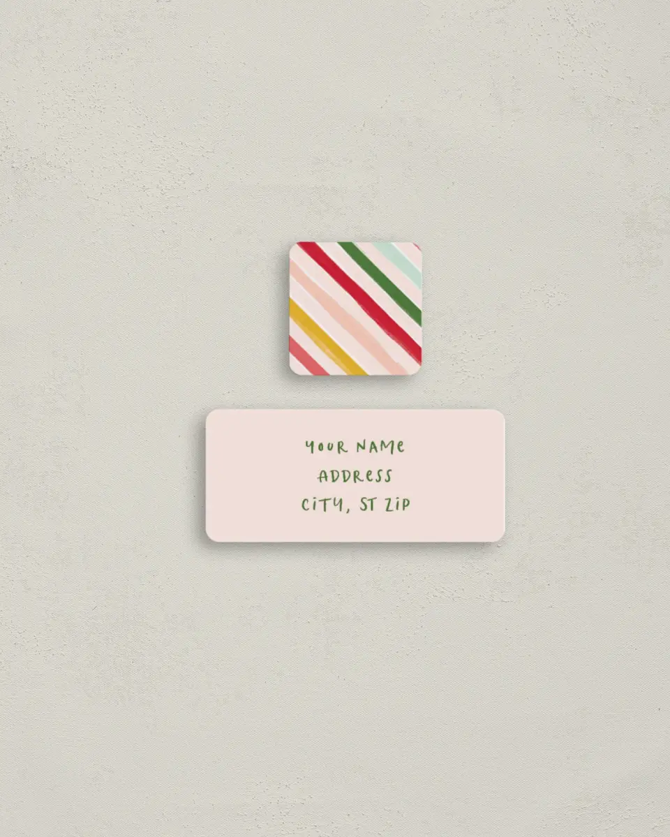This is a 2¼" x 1" Labels; 1" x 1" Seals Return Address Label called Bright Stripes printed in full color