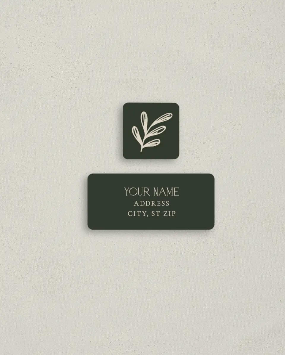 This is a 2¼" x 1" Labels; 1" x 1" Seals Return Address Label called Framed Foliage printed in full color