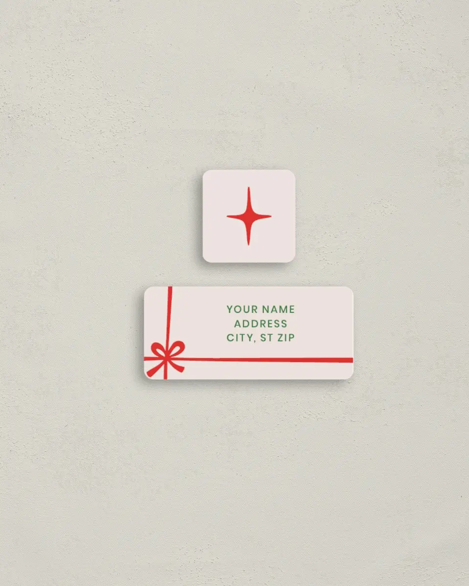 This is a 2¼" x 1" Labels; 1" x 1" Seals Return Address Label called Gifting Season printed in full color