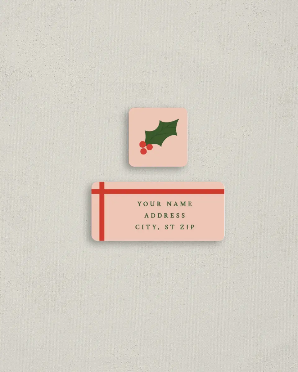 This is a 2¼" x 1" Labels; 1" x 1" Seals Return Address Label called Patchwork Holiday printed in full color