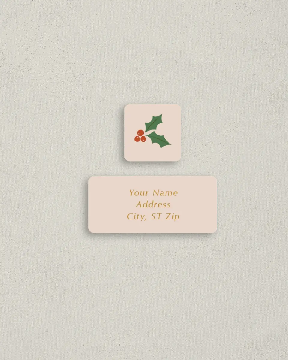 This is a 2¼" x 1" Labels; 1" x 1" Seals Return Address Label called Festive Season printed in full color
