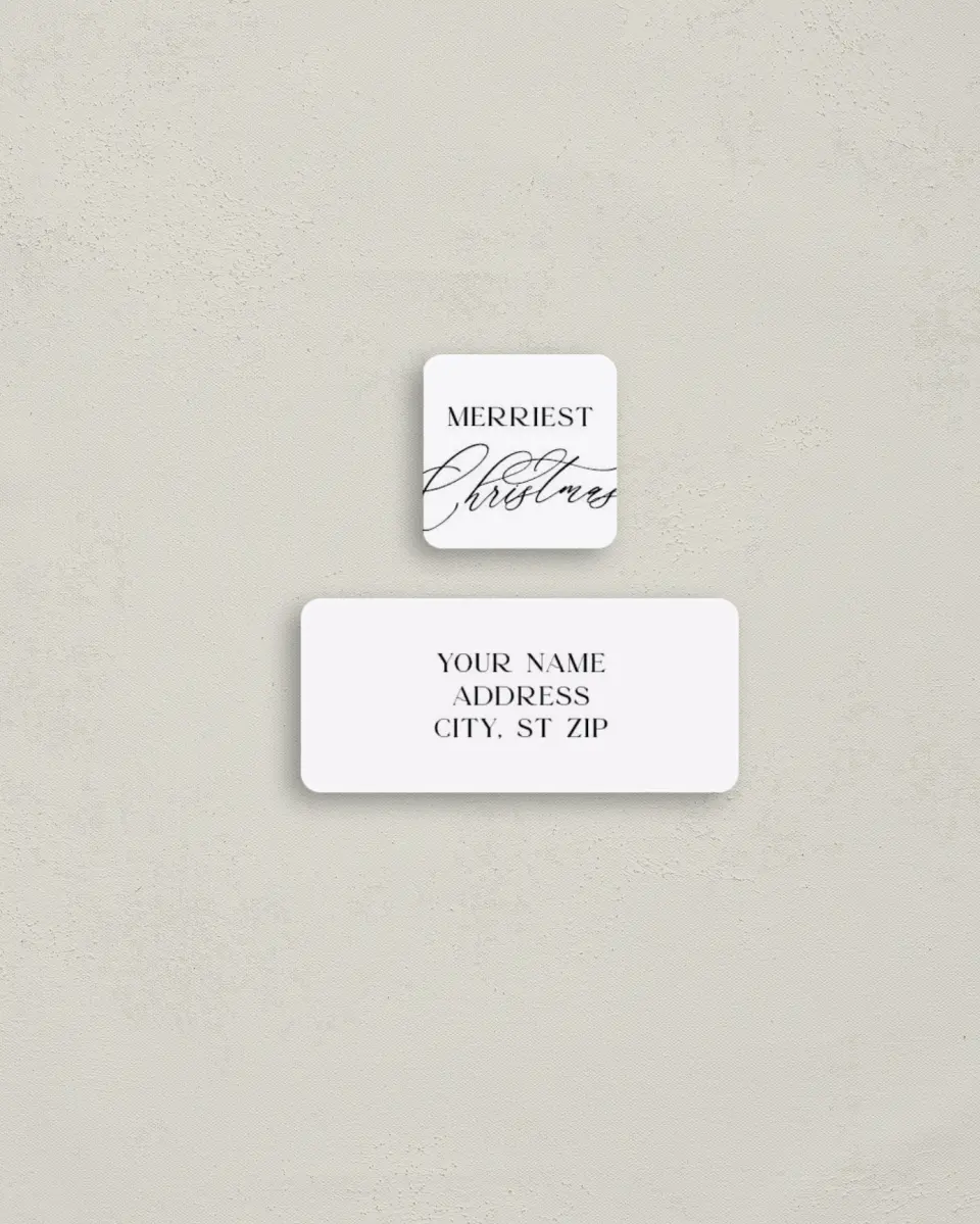 This is a 2¼" x 1" Labels; 1" x 1" Seals Return Address Label called Scripted Christmas printed in full color