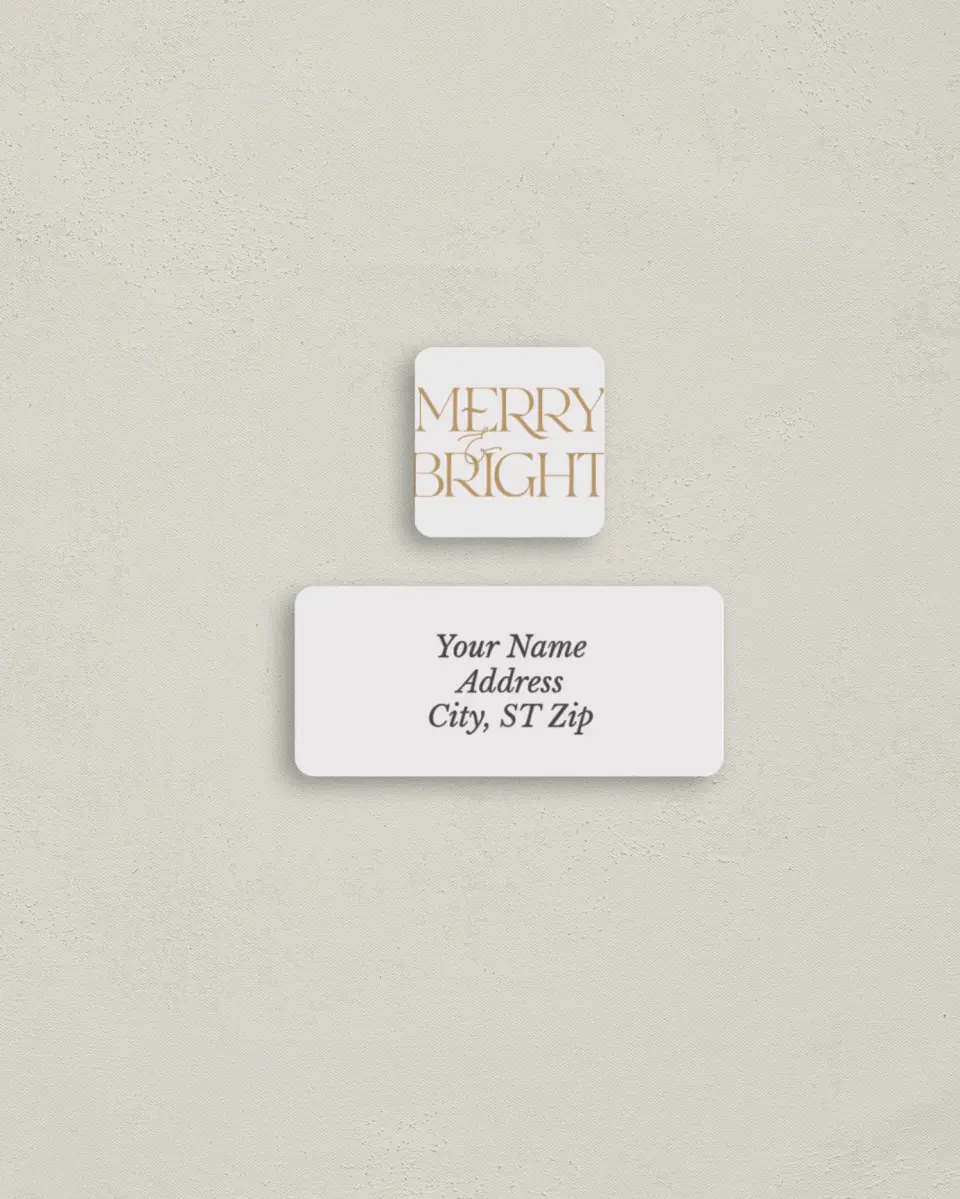 This is a 2¼" x 1" Labels; 1" x 1" Seals Return Address Label called Bright Holiday printed in full color