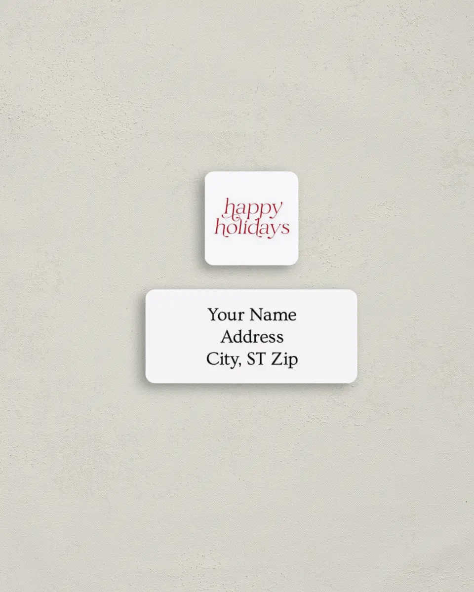 This is a 2¼" x 1" Labels; 1" x 1" Seals Return Address Label called Holiday of Happiness printed in full color