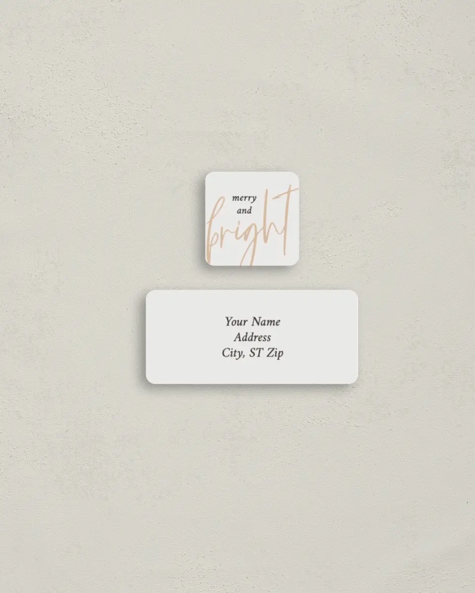 This is a 2¼" x 1" Labels; 1" x 1" Seals Return Address Label called Merriest and Bright printed in full color