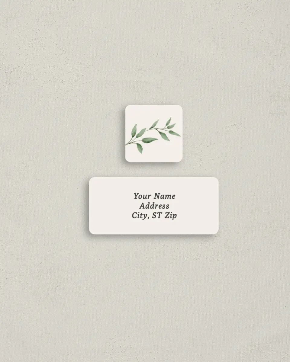 This is a 2¼" x 1" Labels; 1" x 1" Seals Return Address Label called Merry Botanicals printed in full color