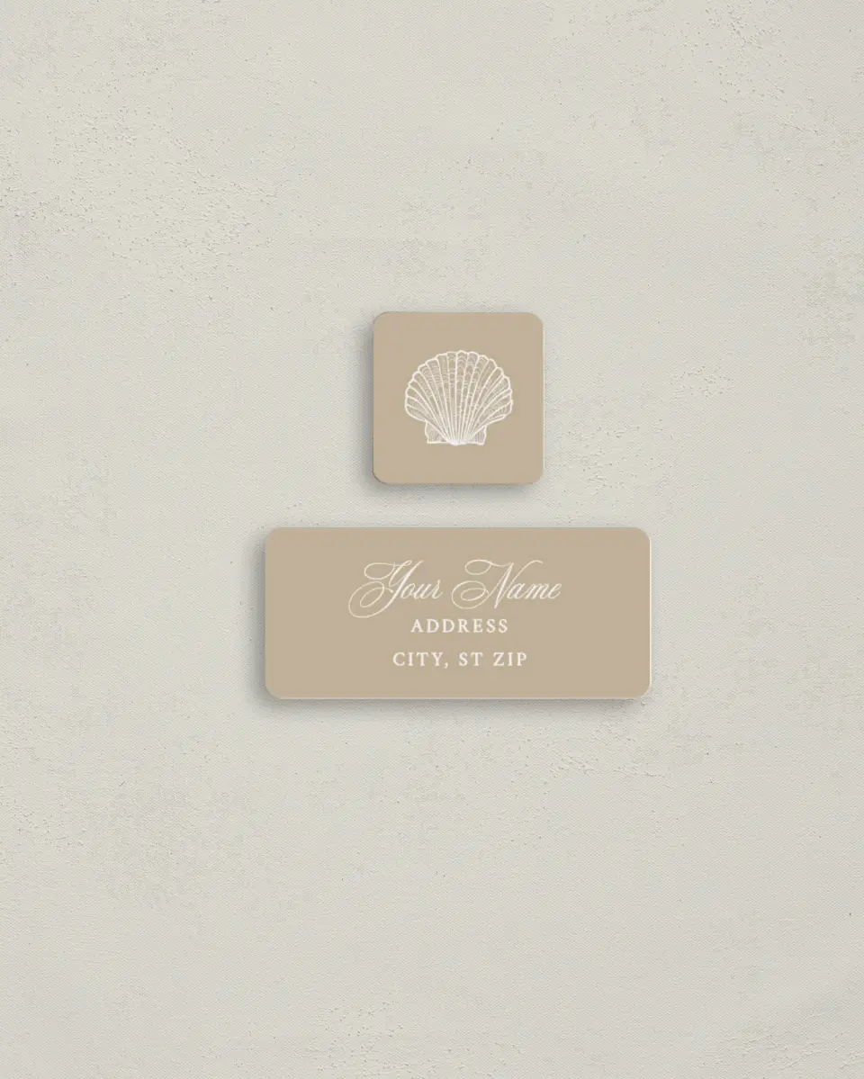 This is a 2¼" x 1" Labels; 1" x 1" Seals Return Address Label called Elegant Shell printed in full color