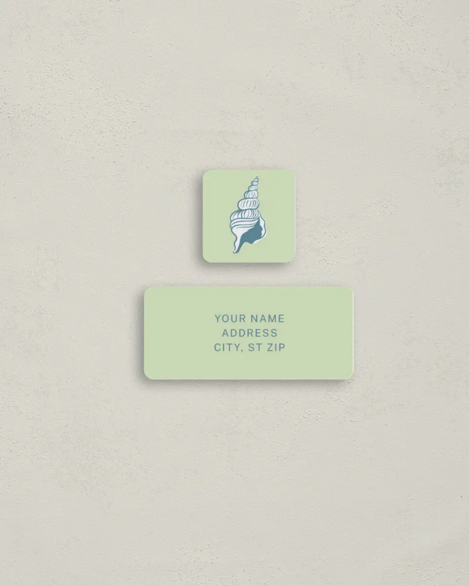 This is a 2¼" x 1" Labels; 1" x 1" Seals Return Address Label called I Hear Wedding Shells printed in full color