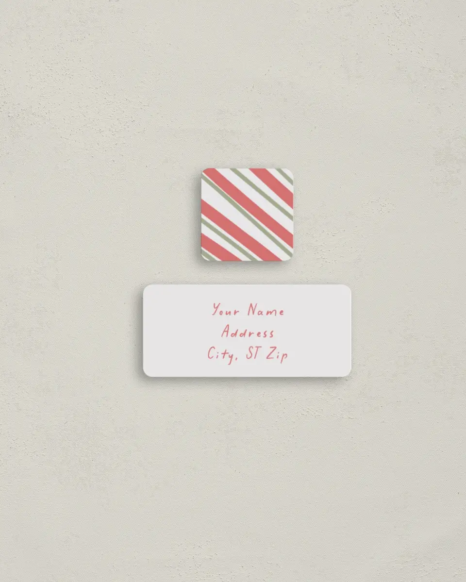 This is a 2¼" x 1" Labels; 1" x 1" Seals Return Address Label called Very Festive Stripes printed in full color