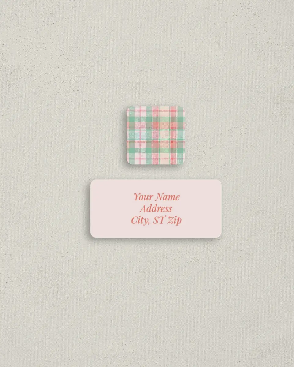 This is a 2¼" x 1" Labels; 1" x 1" Seals Return Address Label called Bright Plaid printed in full color