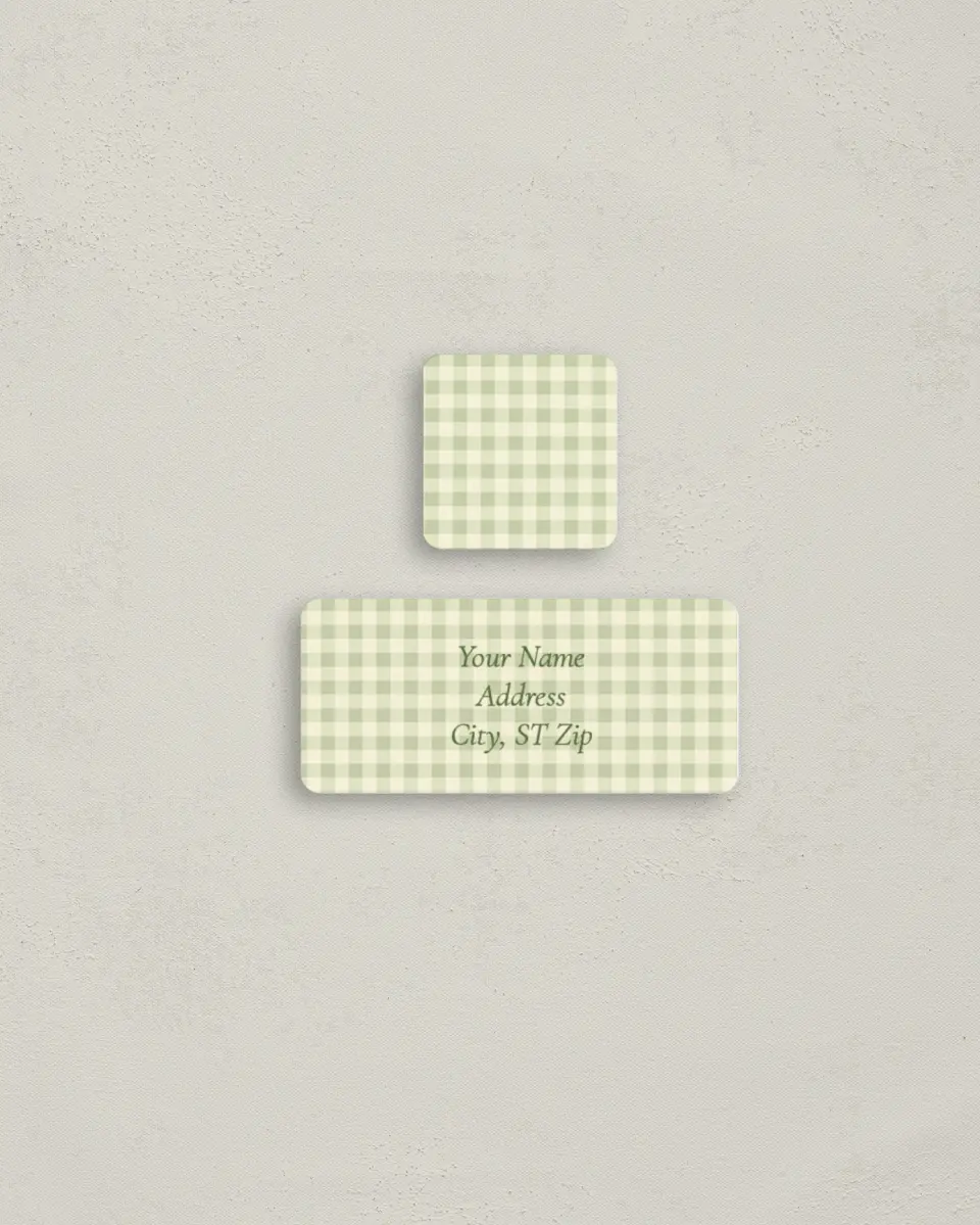 This is a 2¼" x 1" Labels; 1" x 1" Seals Return Address Label called Lime Check printed in full color