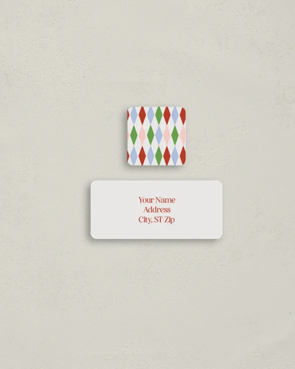 This is a 2¼" x 1" Labels; 1" x 1" Seals Return Address Label called Retro Joy printed in full color