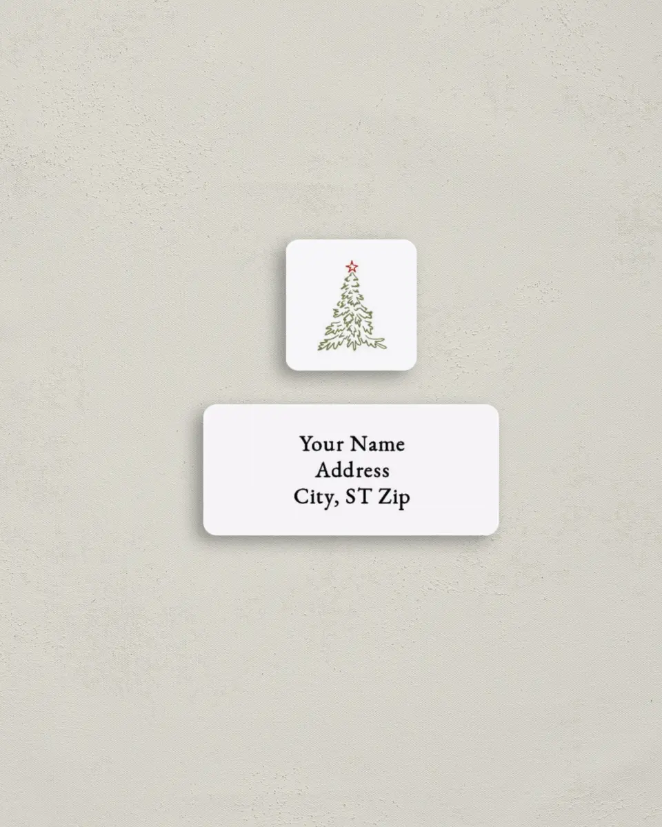 This is a 2¼" x 1" Labels; 1" x 1" Seals Return Address Label called Glimmering Pines printed in full color