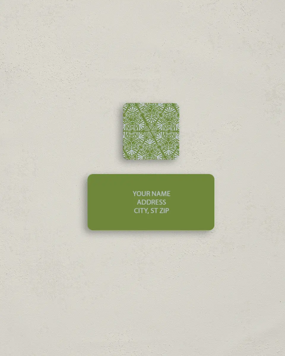 This is a 2¼" x 1" Labels; 1" x 1" Seals Return Address Label called Winter Kaleidoscope printed in full color