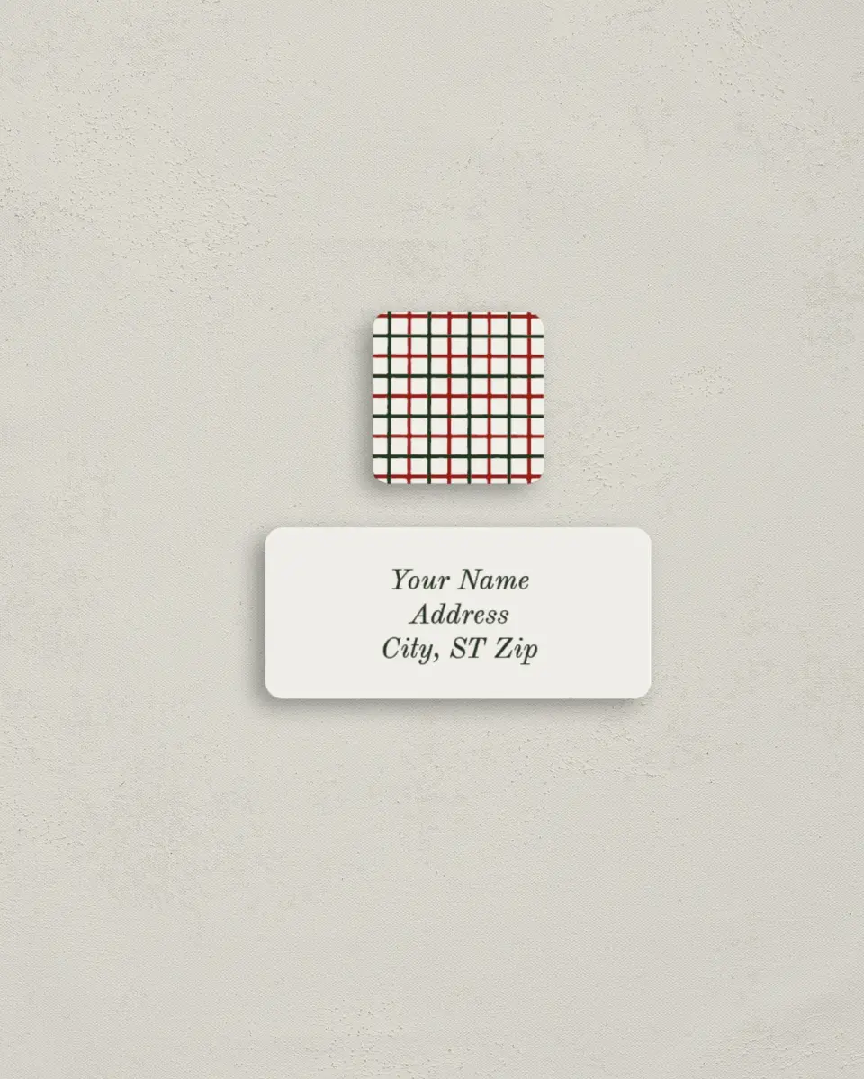This is a 2¼" x 1" Labels; 1" x 1" Seals Return Address Label called Festive Check printed in full color