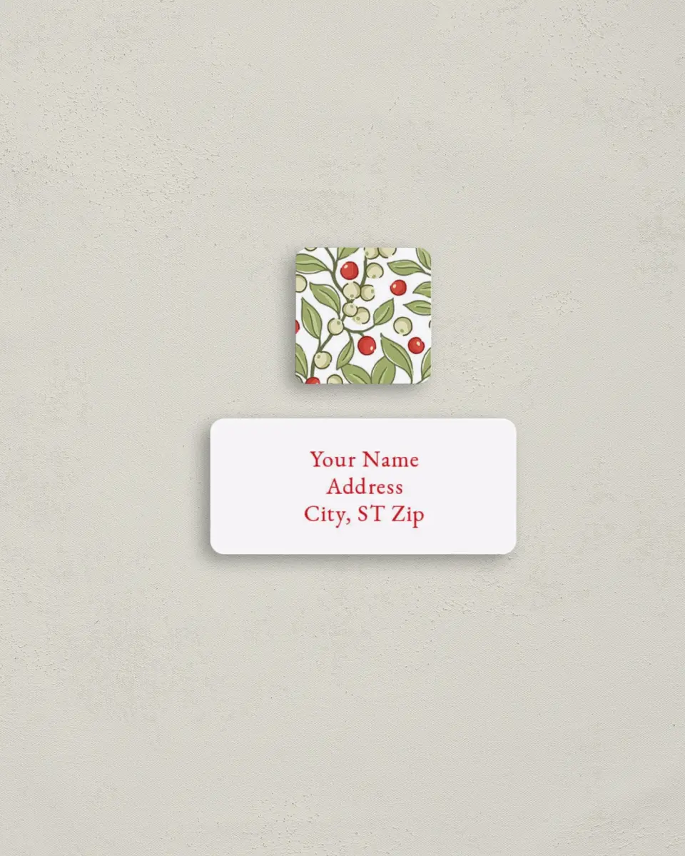 This is a 2¼" x 1" Labels; 1" x 1" Seals Return Address Label called Berry Whimsical printed in full color