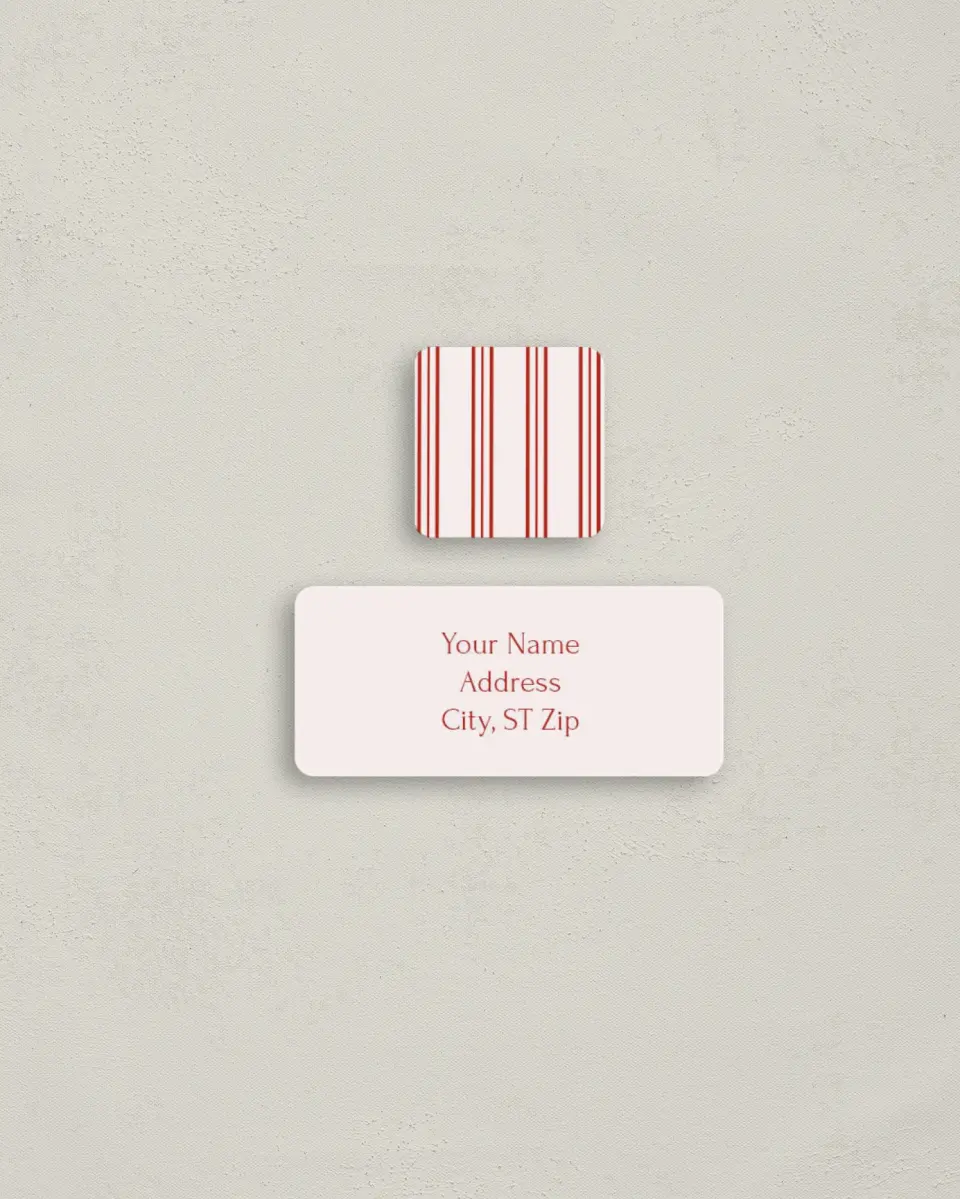 This is a 2¼" x 1" Labels; 1" x 1" Seals Return Address Label called Pink Stripes printed in full color