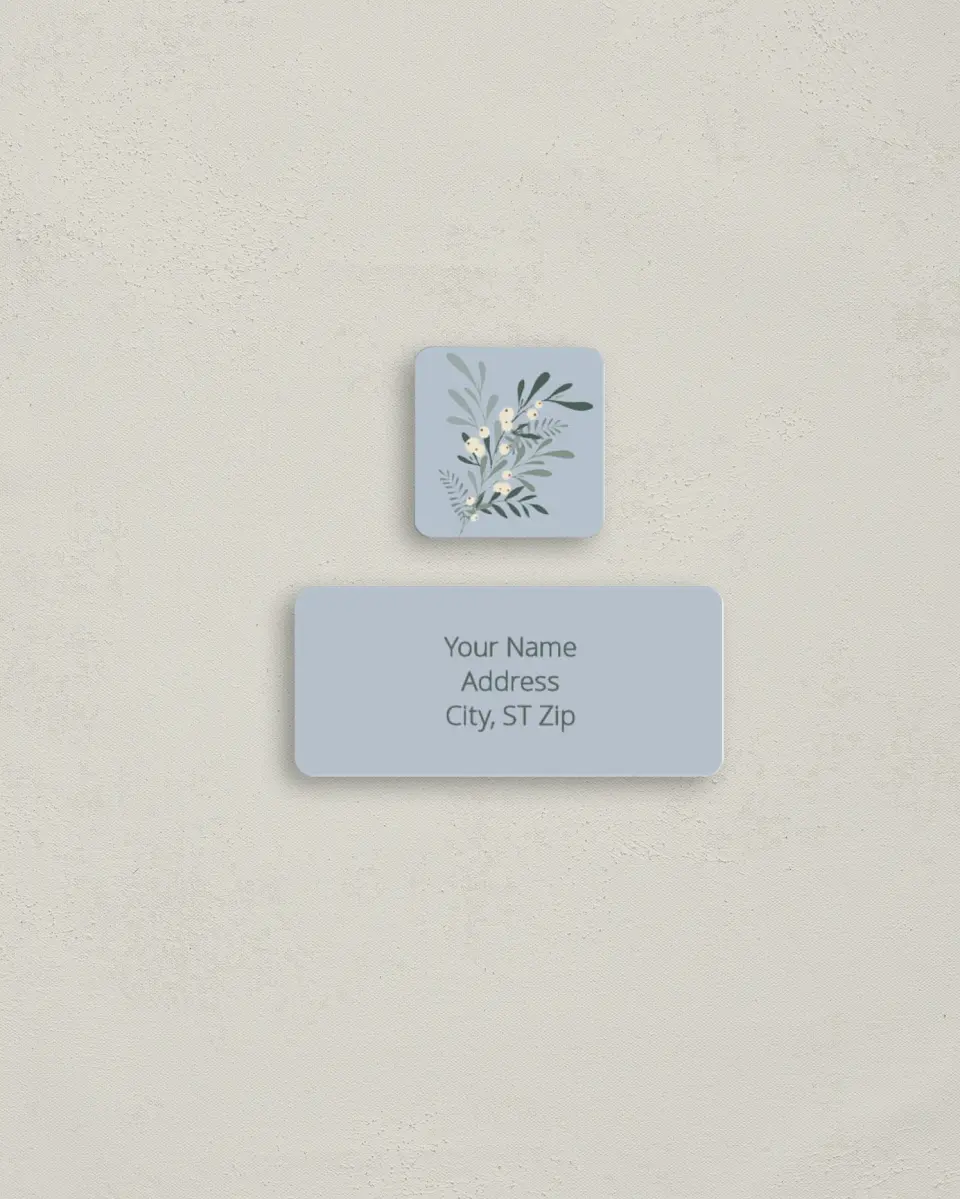 This is a 2¼" x 1" Labels; 1" x 1" Seals Return Address Label called Festive Boughs printed in full color