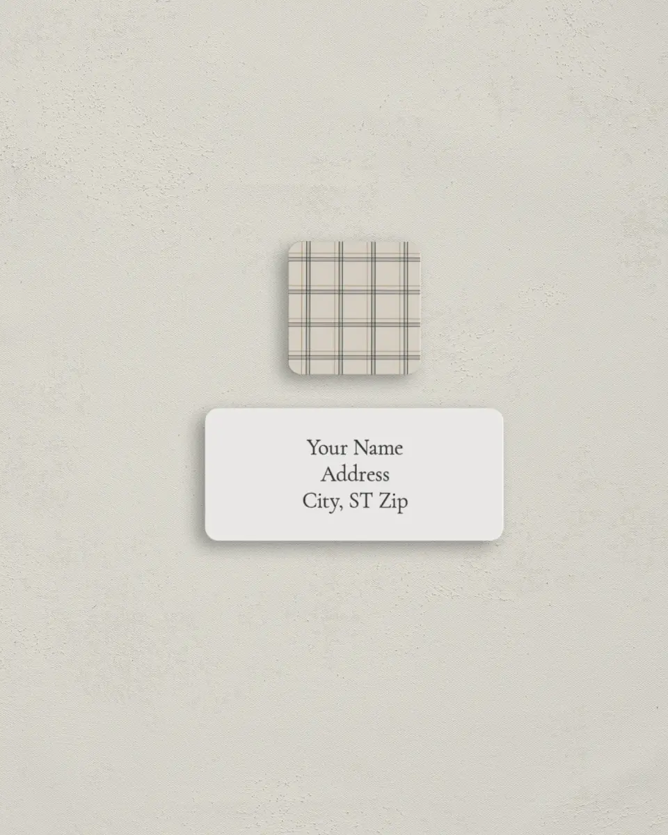 This is a 2¼" x 1" Labels; 1" x 1" Seals Return Address Label called Vintage Plaid printed in full color