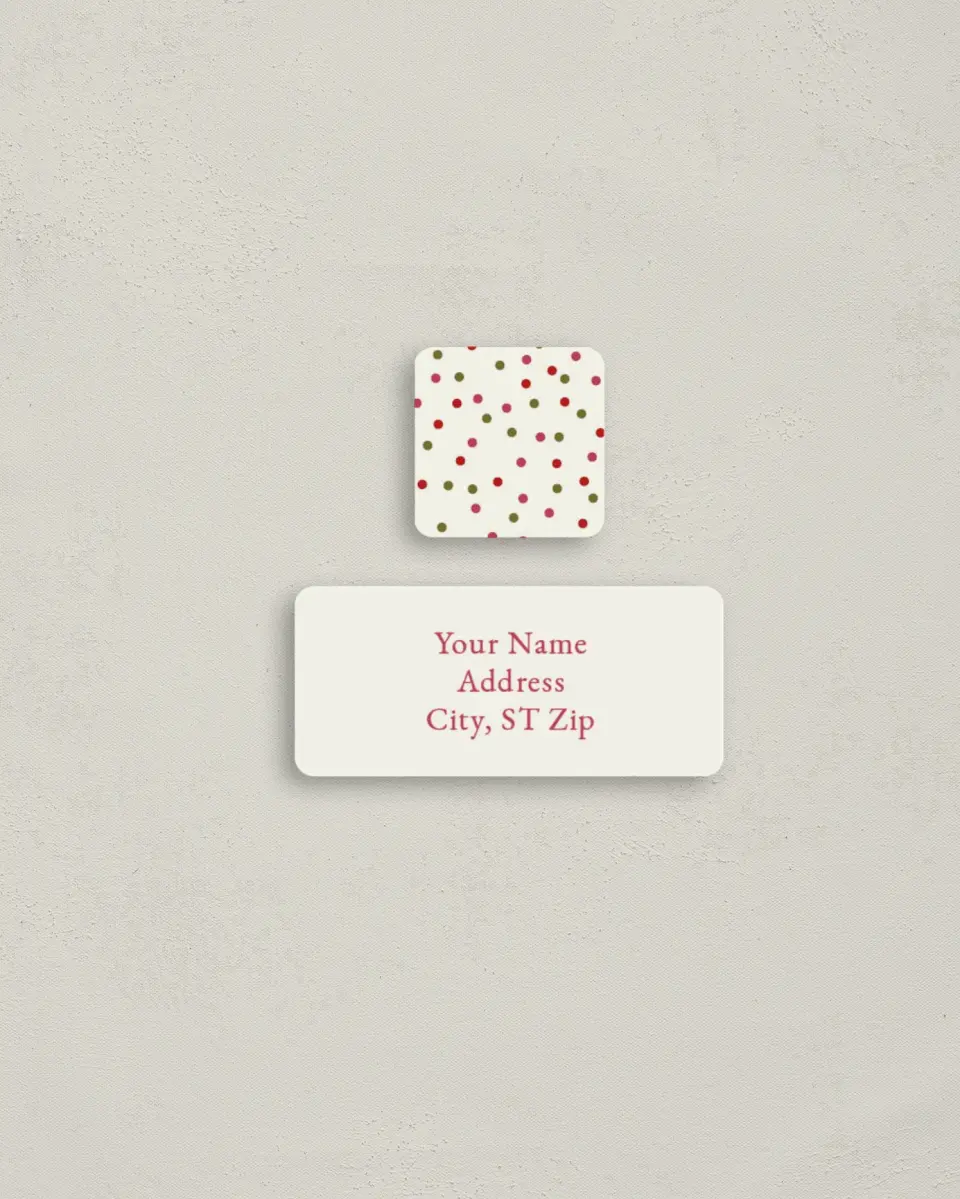 This is a 2¼" x 1" Labels; 1" x 1" Seals Return Address Label called Yuletide Kiss printed in full color