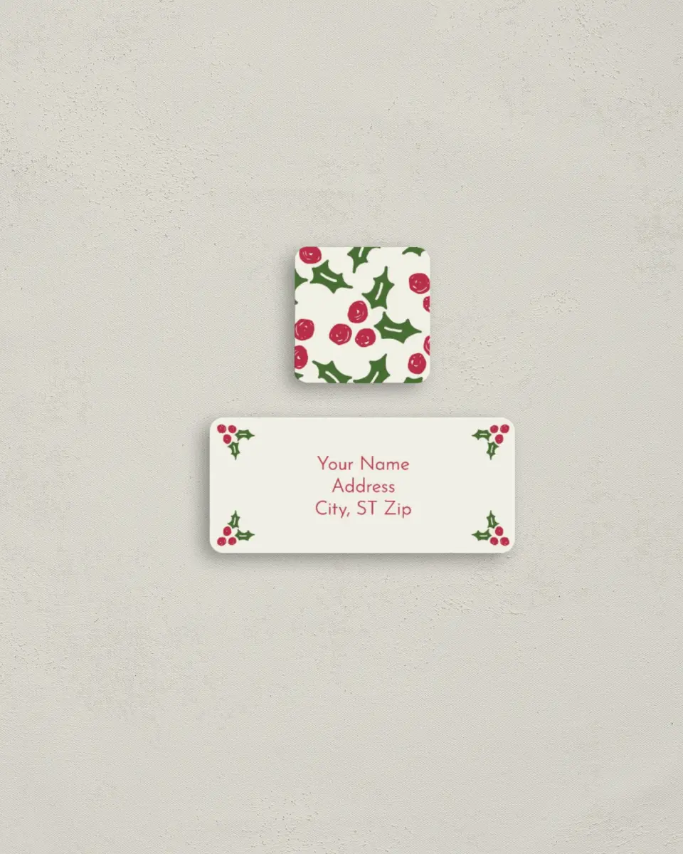 This is a 2¼" x 1" Labels; 1" x 1" Seals Return Address Label called Berry Bliss printed in full color