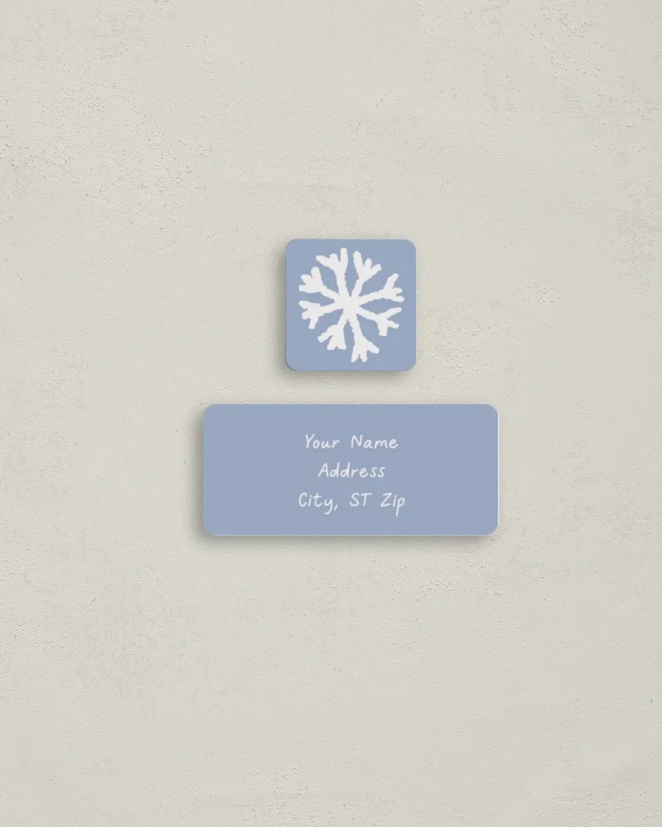This is a 2¼" x 1" Labels; 1" x 1" Seals Return Address Label called Glistening Snow printed in full color