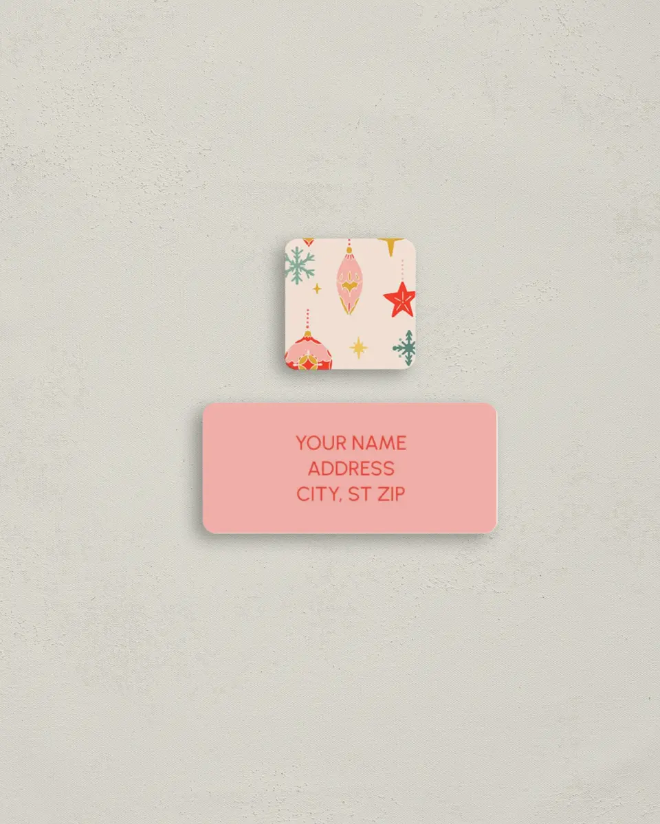 This is a 2¼" x 1" Labels; 1" x 1" Seals Return Address Label called Ornament Dreams printed in full color