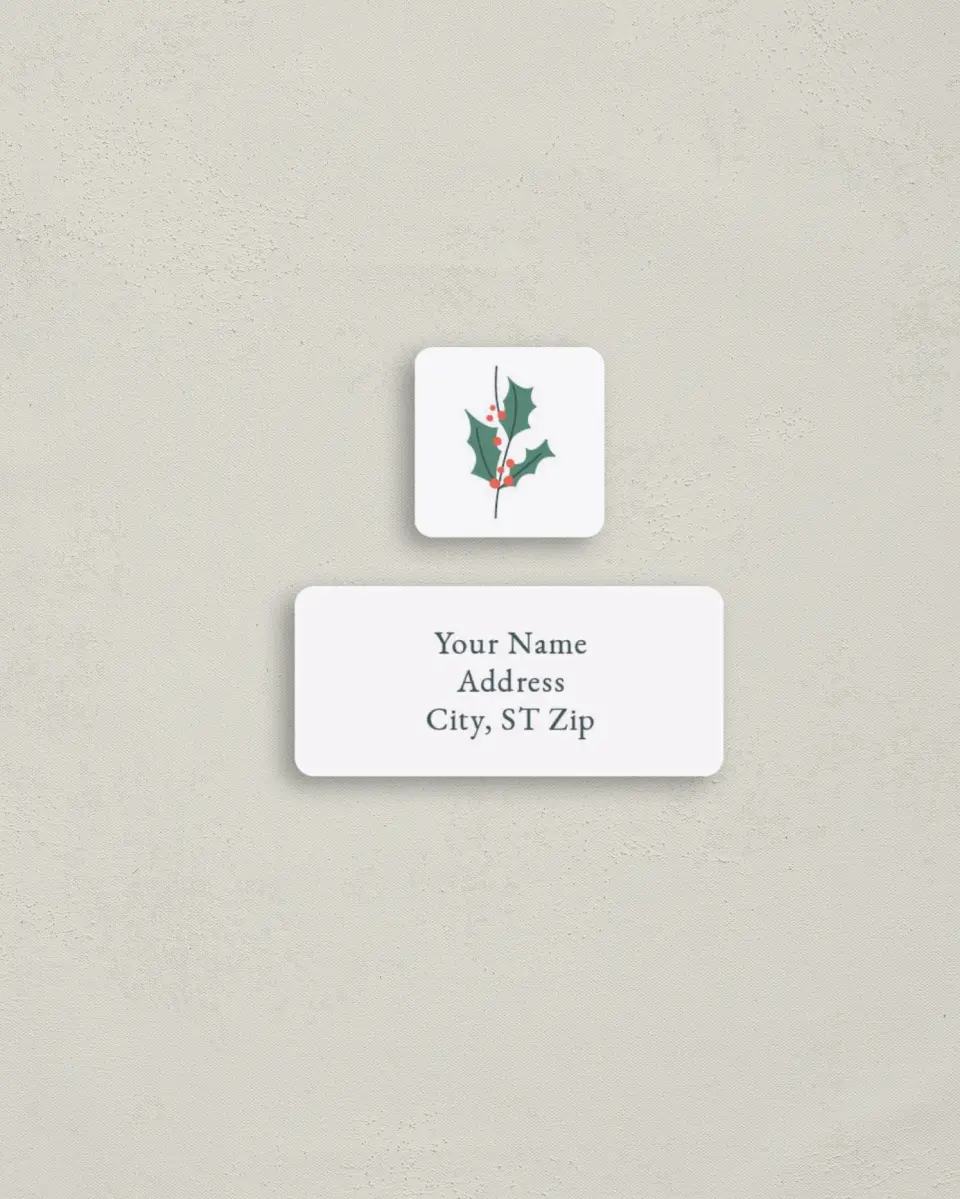 This is a 2¼" x 1" Labels; 1" x 1" Seals Return Address Label called Holly Green printed in full color