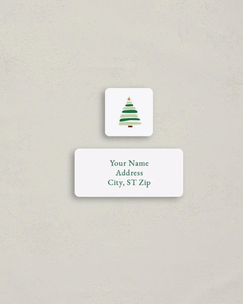 This is a 2¼" x 1" Labels; 1" x 1" Seals Return Address Label called Artsy Trees printed in full color