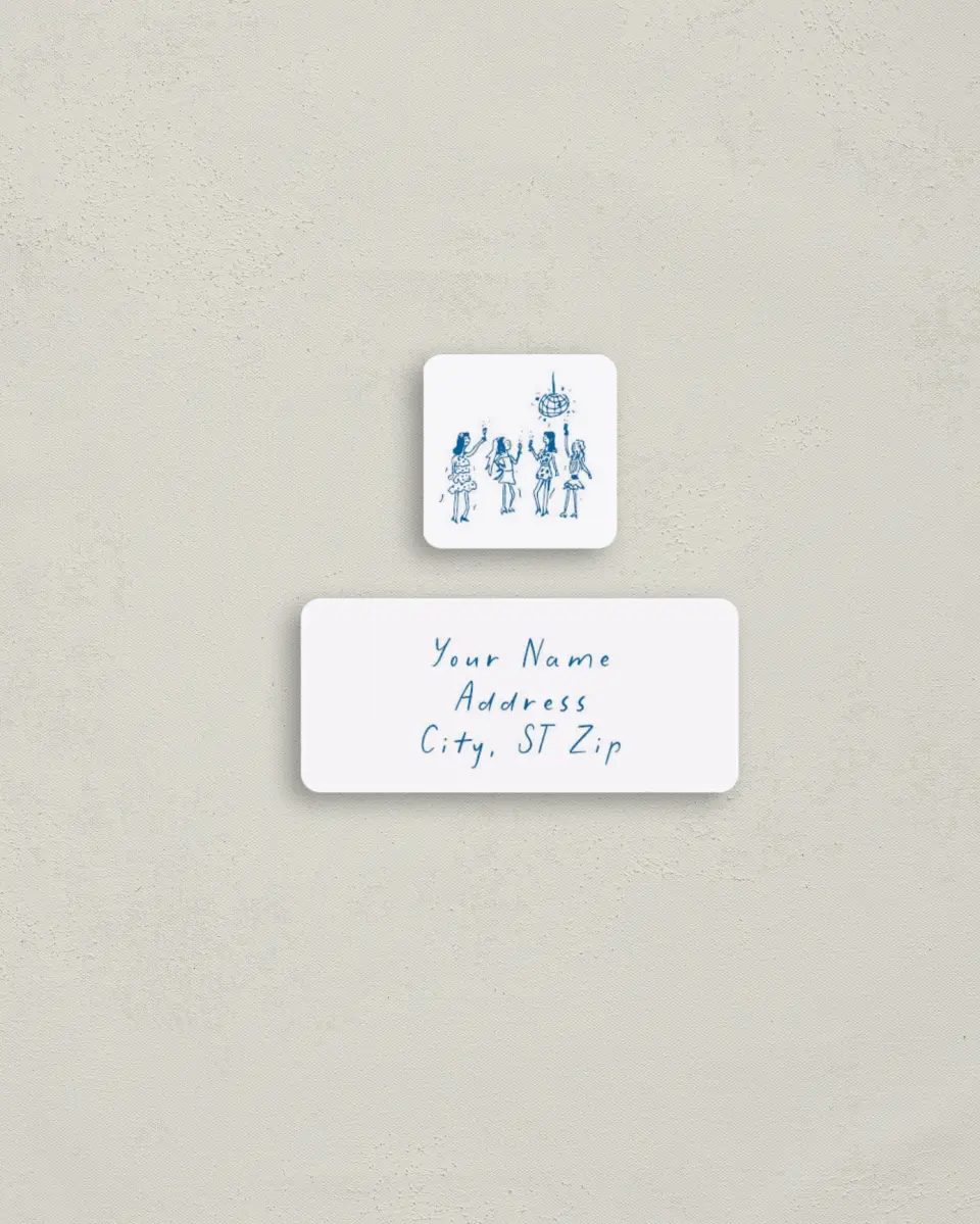 This is a 2¼" x 1" Labels; 1" x 1" Seals Bachelorette Party Accessorie called Gimme Gimme Gimme printed in full color