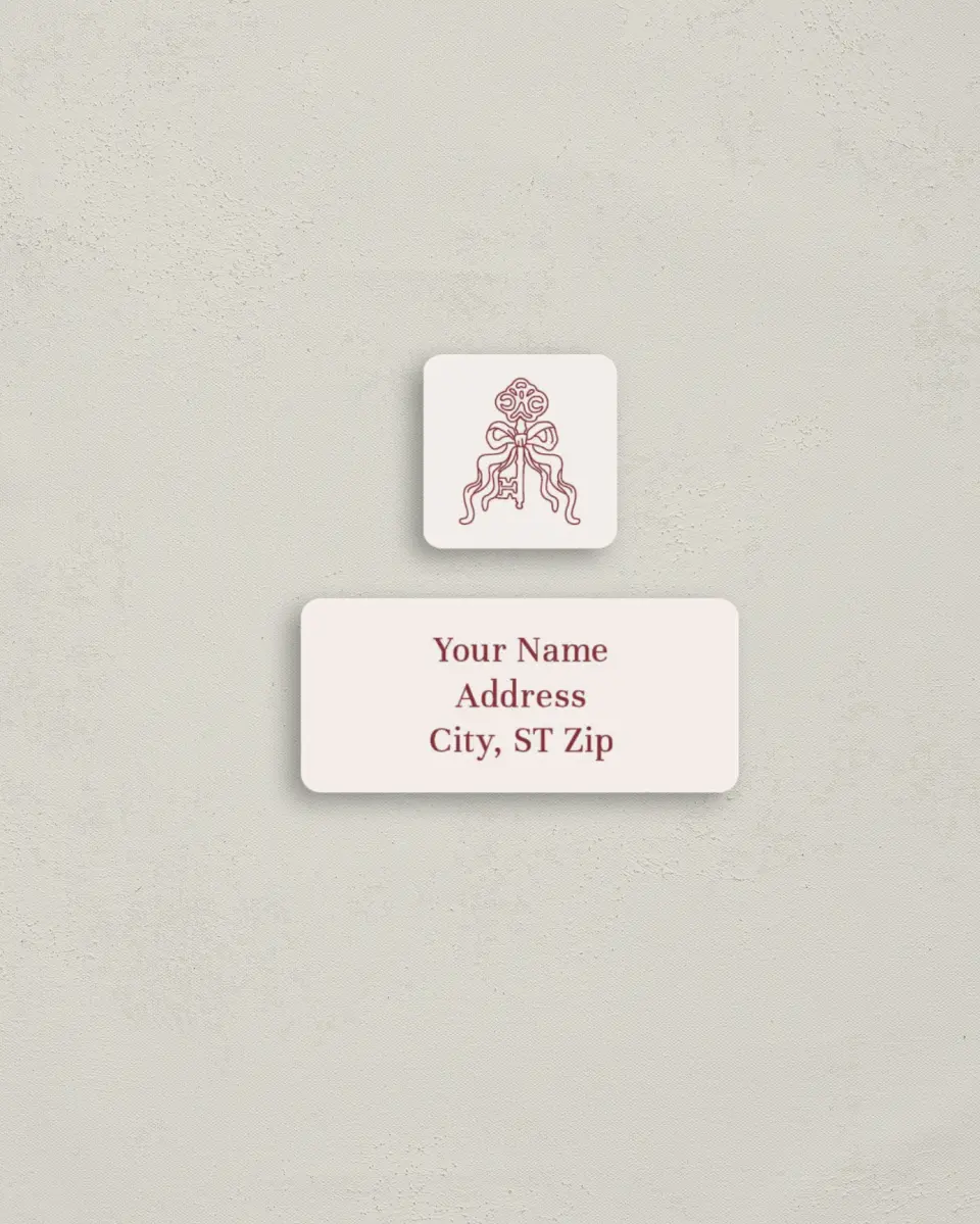 This is a 2¼" x 1" Labels; 1" x 1" Seals Return Address Label called Key to Christmas printed in full color