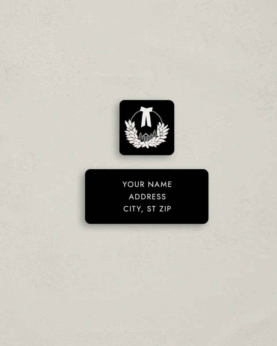 This is a 2¼" x 1" Labels; 1" x 1" Seals Return Address Label called Cozy Wreath printed in full color