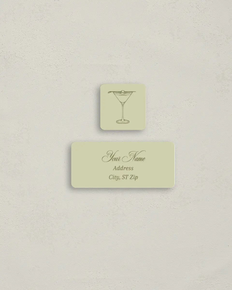This is a 2¼" x 1" Labels; 1" x 1" Seals Bachelorette Party Accessorie called In a Tini Bit printed in full color