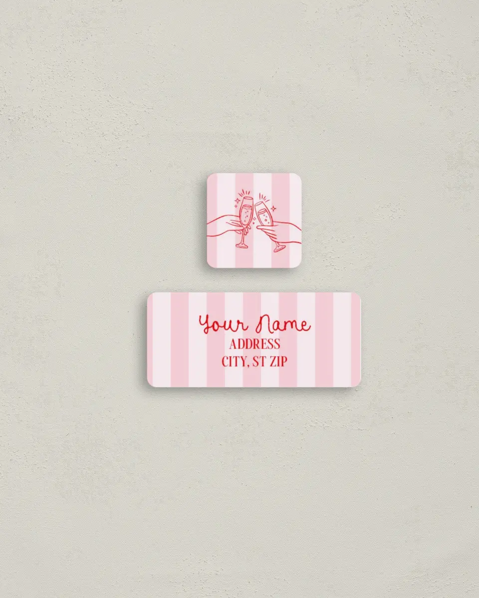 This is a 2¼" x 1" Labels; 1" x 1" Seals Bachelorette Party Accessorie called PJs & Prosecco printed in full color