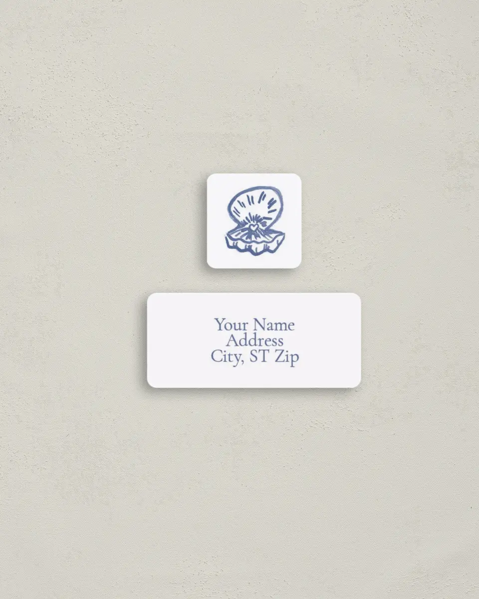 This is a 2¼" x 1" Labels; 1" x 1" Seals Return Address Label called Love by the Sea printed in full color