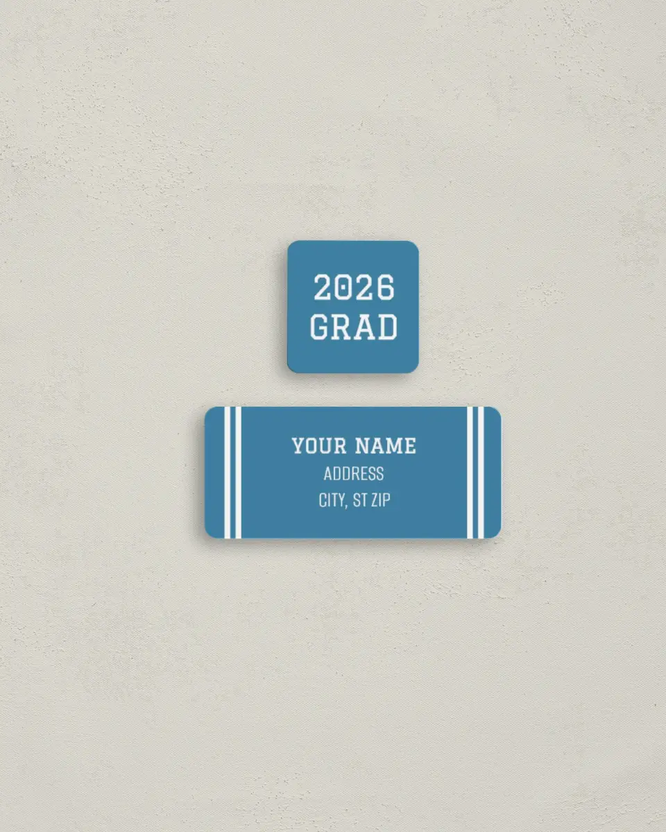 This is a 2¼" x 1" Labels; 1" x 1" Seals Return Address Label called Varsity Stripes printed in full color