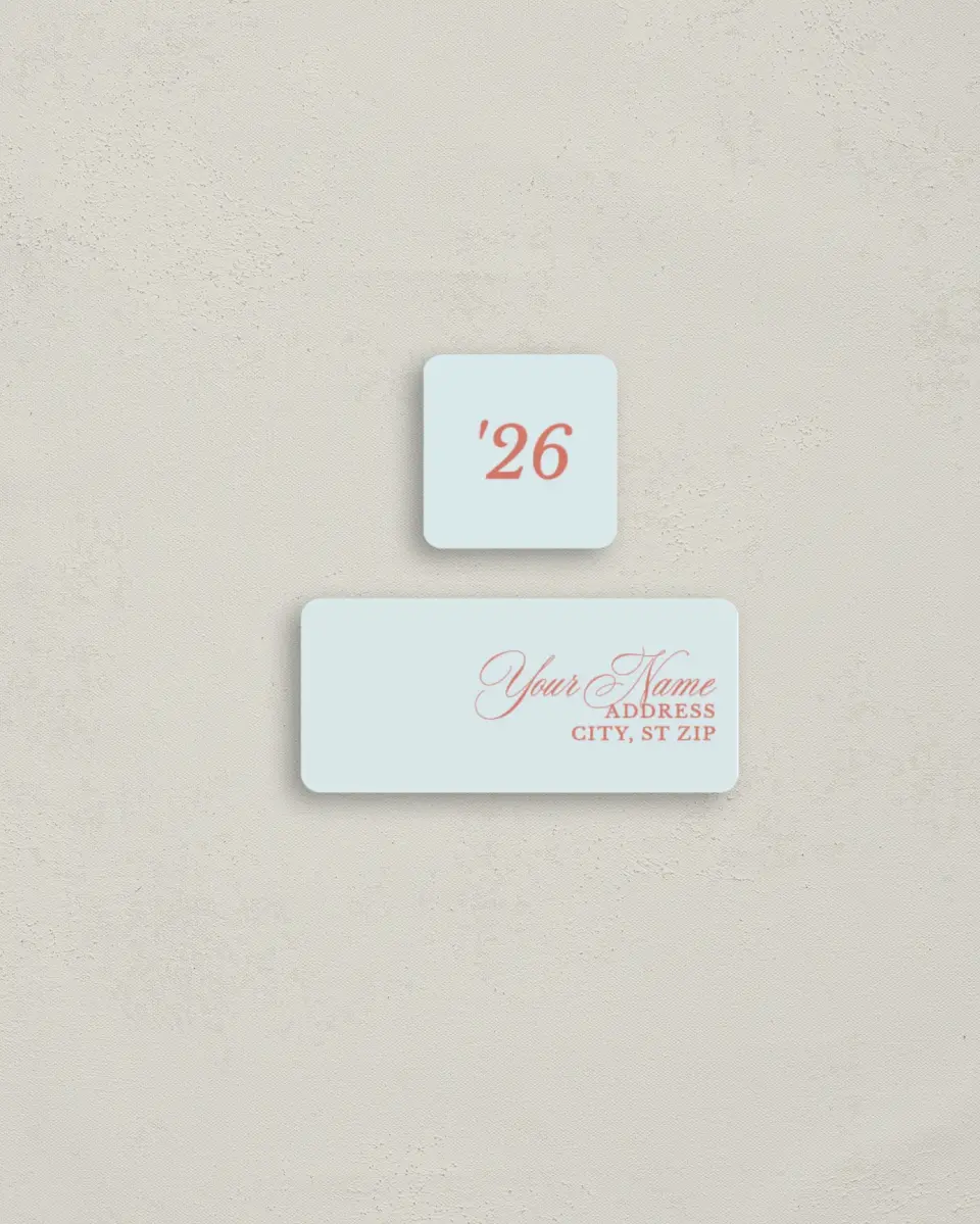 This is a 2¼" x 1" Labels; 1" x 1" Seals Return Address Label called Scripted Accolades printed in full color