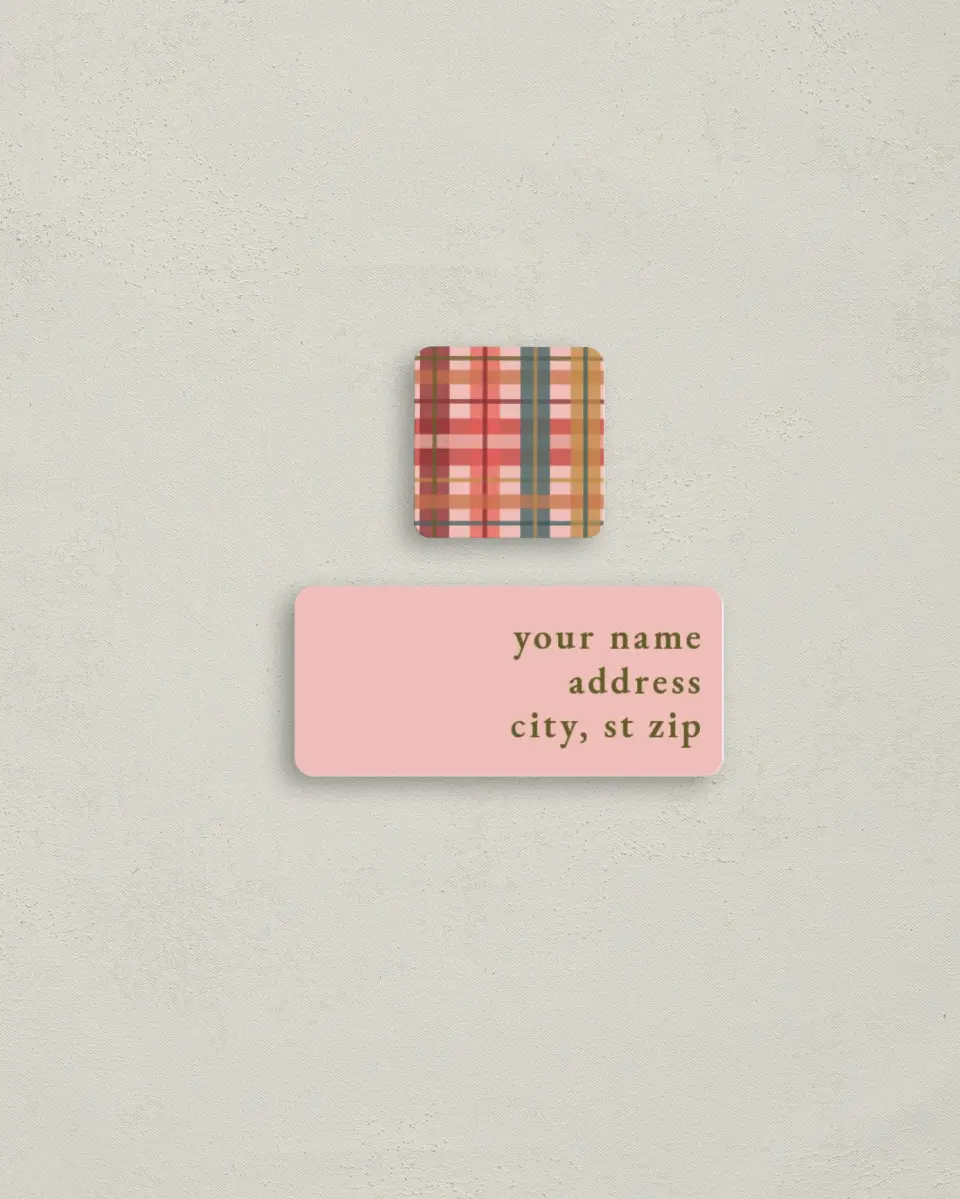 This is a 2¼" x 1" Labels; 1" x 1" Seals Return Address Label called Plaid Praise printed in full color