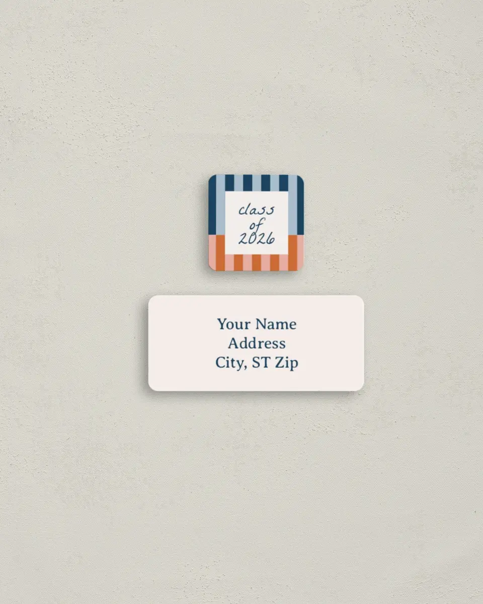 This is a 2¼" x 1" Labels; 1" x 1" Seals Return Address Label called Scholarly Stripes printed in full color