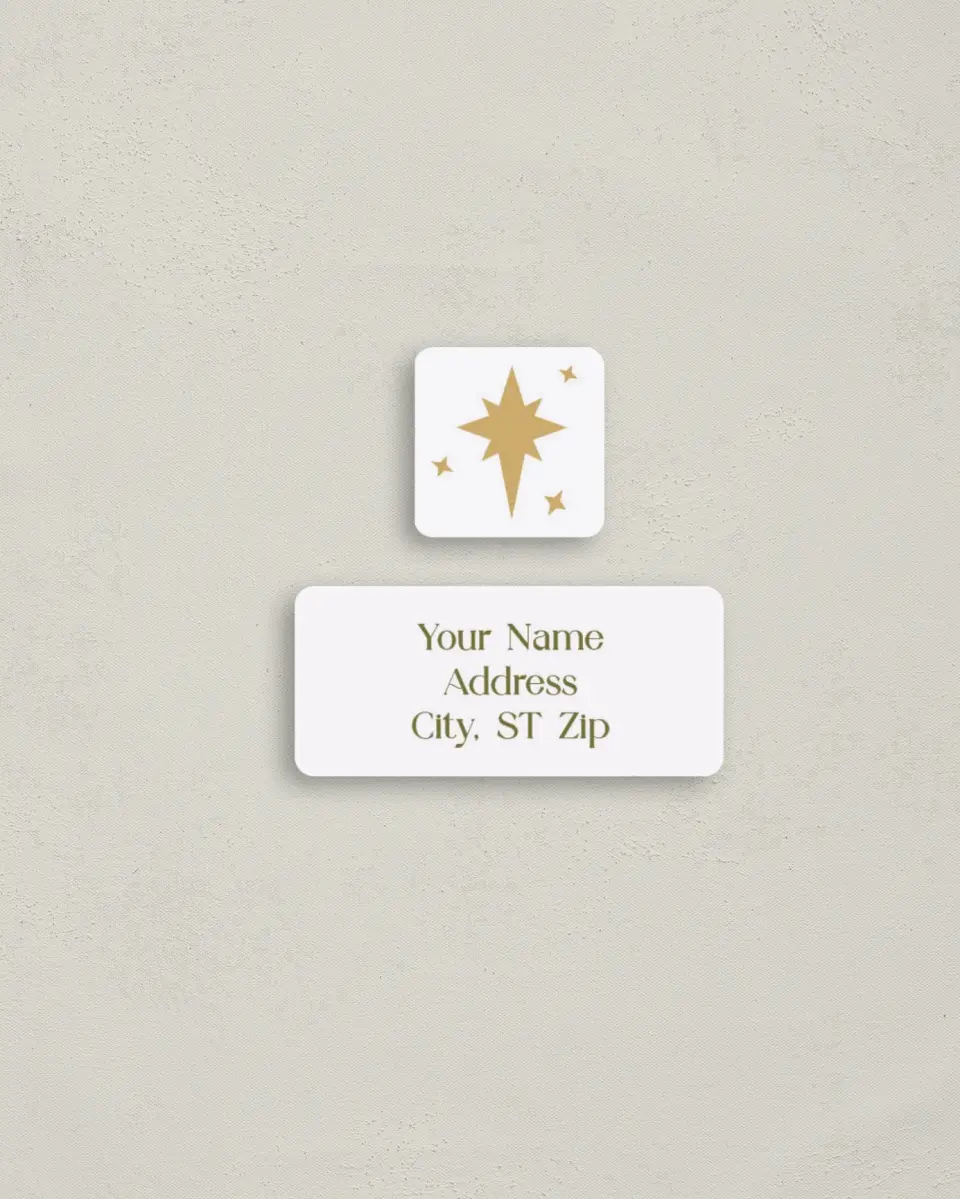 This is a 2¼" x 1" Labels; 1" x 1" Seals Return Address Label called Weary World Rejoices printed in full color