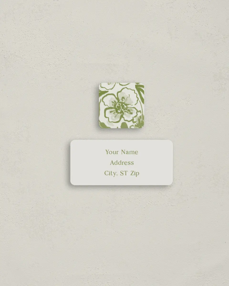 This is a 2¼" x 1" Labels; 1" x 1" Seals Return Address Label called Angelic Blossoms printed in full color