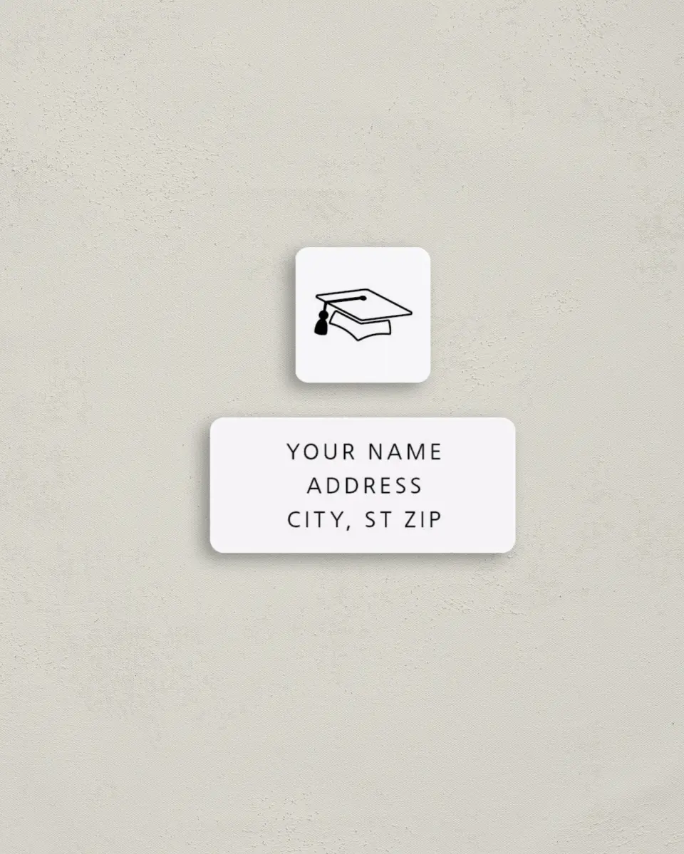 This is a 2¼" x 1" Labels; 1" x 1" Seals Return Address Label called Modern Grad printed in full color