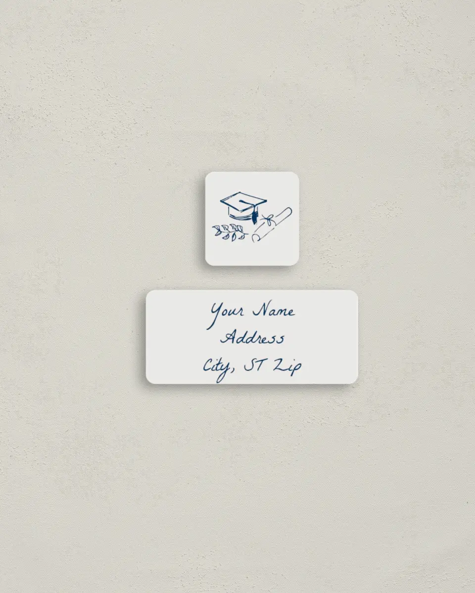 This is a 2¼" x 1" Labels; 1" x 1" Seals Return Address Label called Whimsical Grad printed in full color