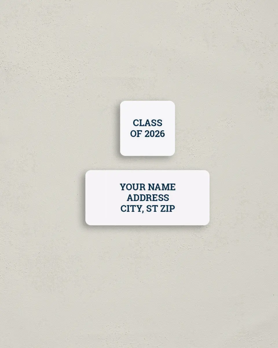 This is a 2¼" x 1" Labels; 1" x 1" Seals Return Address Label called Sports Graduate printed in full color