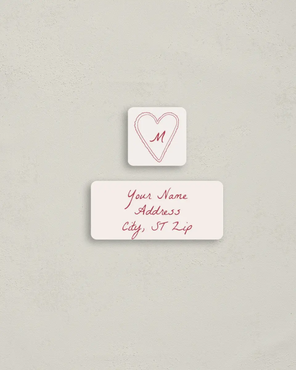 This is a 2¼" x 1" Labels; 1" x 1" Seals Return Address Label called Heart On My Sleeve printed in full color