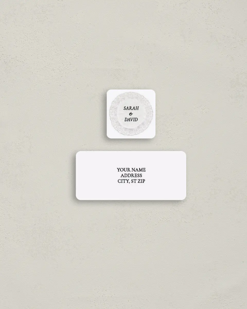This is a 2¼" x 1" Labels; 1" x 1" Seals Return Address Label called Trimmed Lace printed in full color